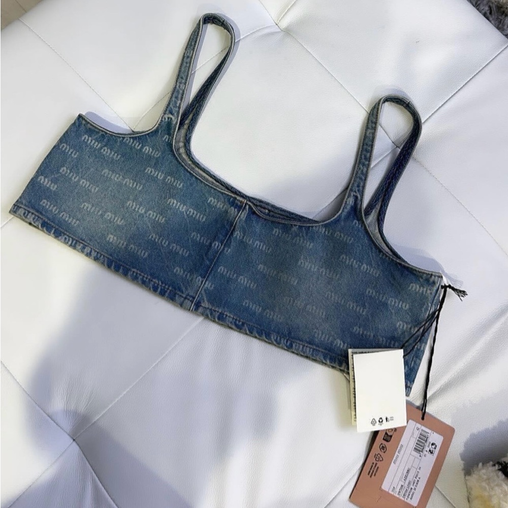 MIU MIU Printed Denim Crop-Top